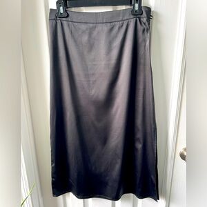 Satin Midi Skirt with Side Slit, Black, Size M